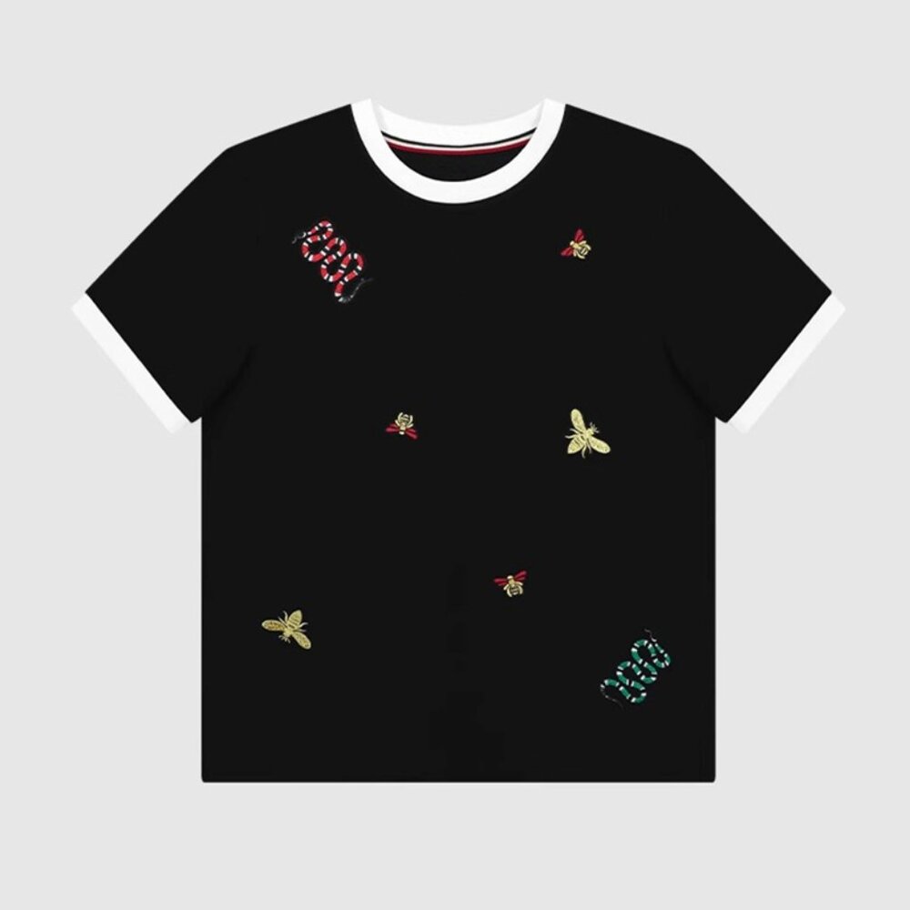 B.Sure Black Insect Embroidered Short-Sleeved T-Shirt